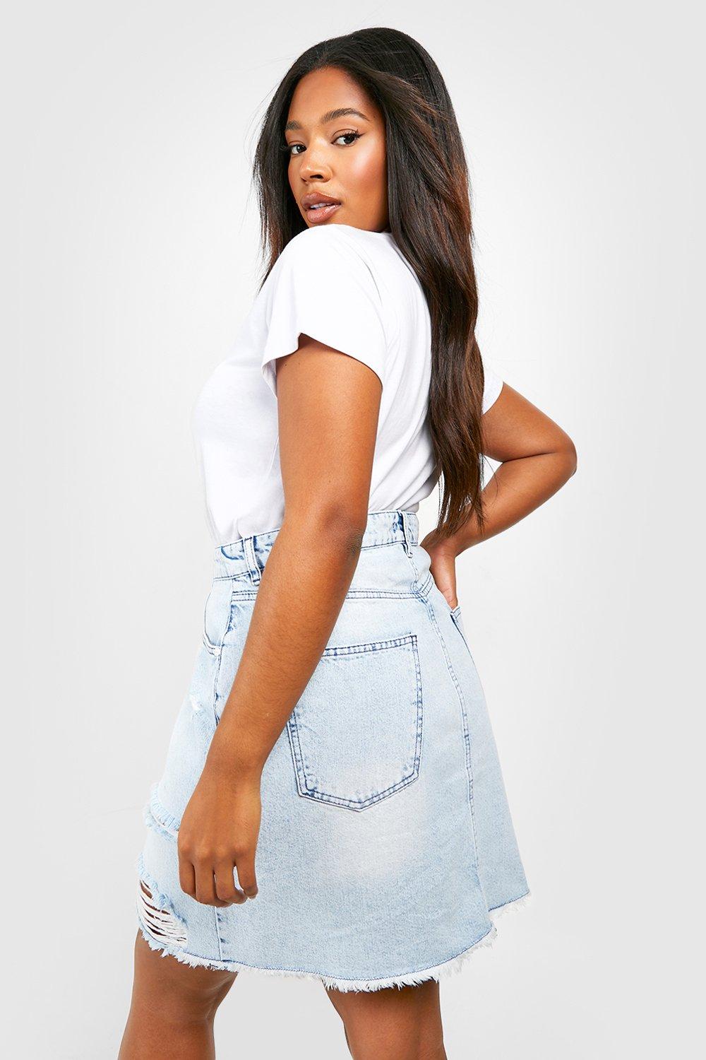 Plus size ripped denim hot sale skirt